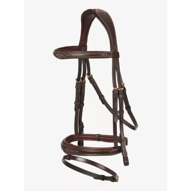 Competition Flash Bridle – Havana Padded Leather Horse Snaffle Bridle with Reins