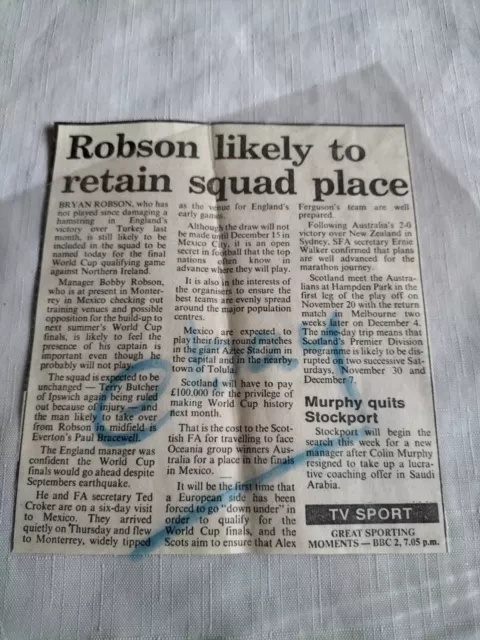 1985/86 England Scotland World Cup orig newspaper press report cutting