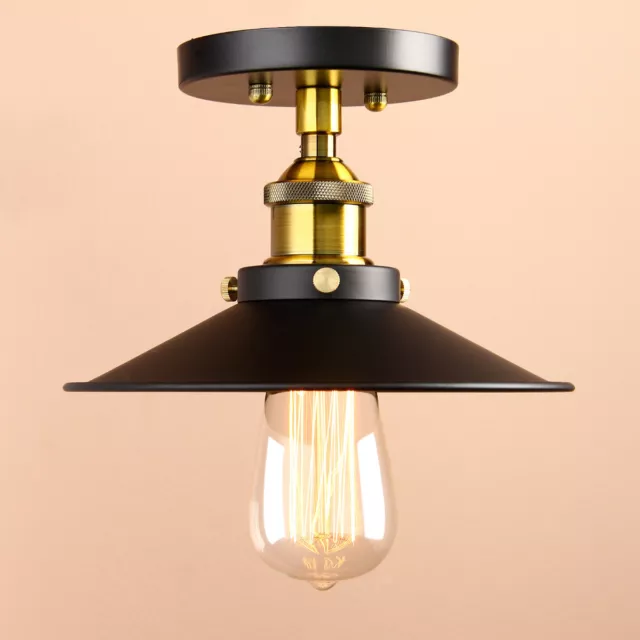 Vintage Pendant Light Metal Shade Semi-Flush Farmhouse Loft Ceiling Lamp Fixture