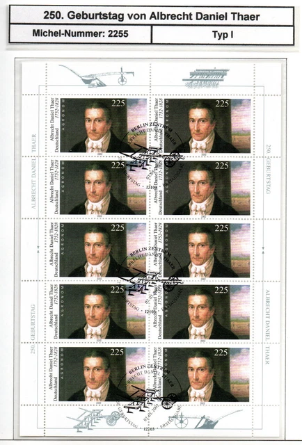 Bund 2002:  Mi.-Nr. 2254 Typ I Zehnerbogen:  Thaer      (D003)