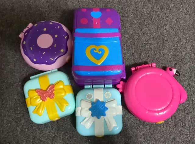 Polly Pocket 2017 And 2018 Sets (Flamingo, Donut, Backpack, And Present Compacts