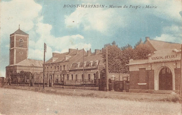 Carte Postale Ancienne Dept 59 Nord - Roost Warendin Maison du Peuple et Mairie
