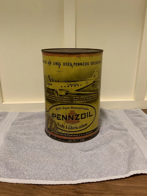 Vintage Rare Pennzoil 5qt quart motor oil can plane/owls Vintage Rare Pennzoil 5qt quart motor oil can plane/owls