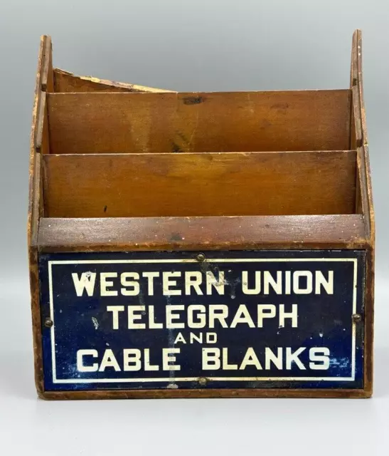 Antique WESTERN UNION TELEGRAPH & Cable Blanks SIGN Display Telegram Advertising