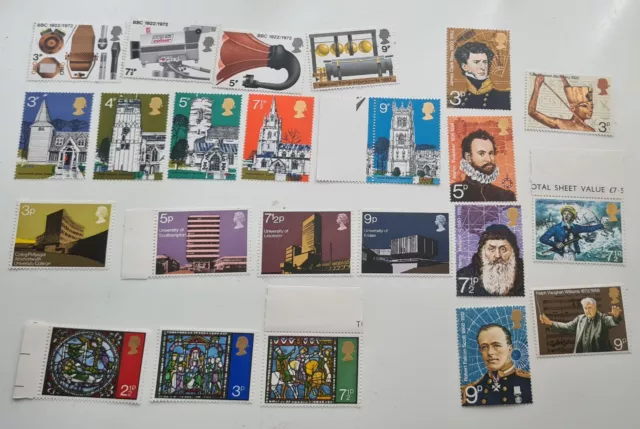 23 GB 1971 Mint MNH Buildings Christmas Churches BBC Anniversaries Explorers