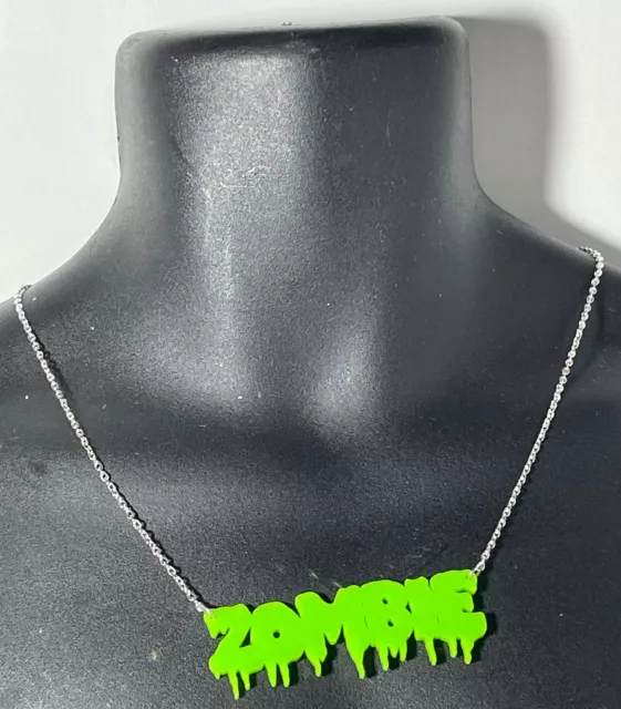 Green Zombie Necklace - NEW GIFT Word Horror Neon Green Acrylic Chain Halloween