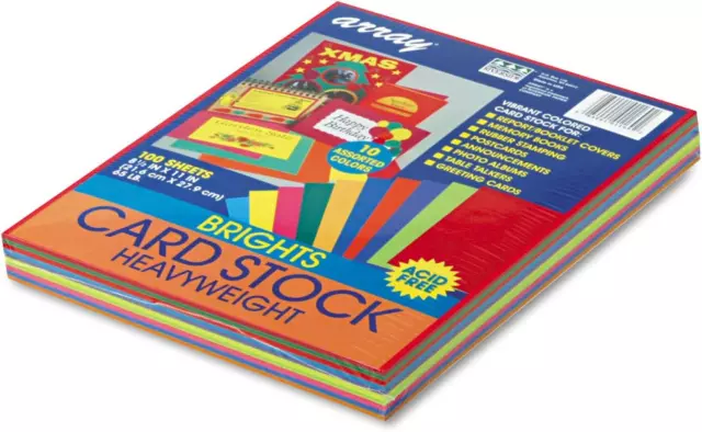 Pacon 101169 Array Card Stock, 65 lb., Letter, Assorted Bright Colors, 100