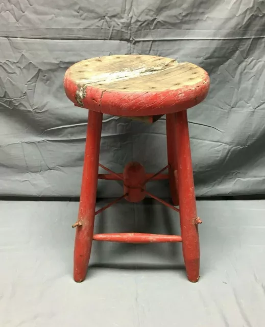 Antique Shabby Country Red Vintage Stool Planter Stand Old Chic 496-22B