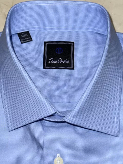 David Donahue Mens Premiere Micro Dobby Cotton French Cuff Dress Shirt 17/32-33