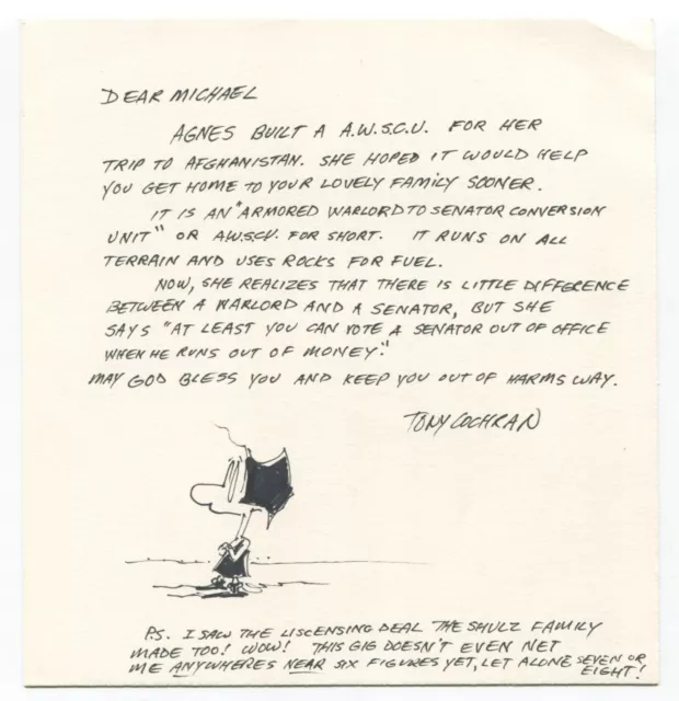 Tony Cochran Signed Letter Autographed Artist Cartoonist Agnes Original Sketch