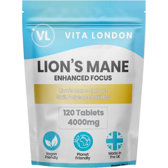 Lions Mane Mushroom 4000mg 120 Tablets (Not Capsules Or Gummies) Focus Brain