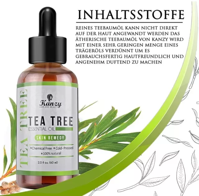 Kanzy Tea Tree Oil Organic Natural Pure 60 ml with Pipette Cold Pressed Tea Tree 2