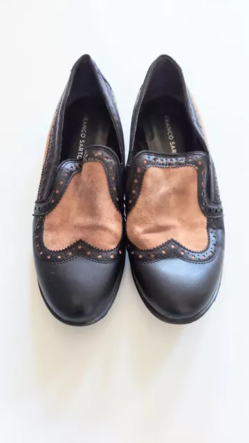 Franco Sarto Brown Black Tibby Wingtip Slip On Oxford Loafer Flats Size 9M