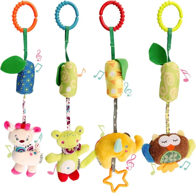 4 Pcs of Baby Hanging Rattles Toys Newborn Crib Toys Car Seat Stroller Toys 2