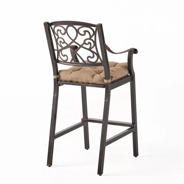Waterbury Outdoor Barstool with Cushion (Set of 2) Shiny Copper and Tuscany 3