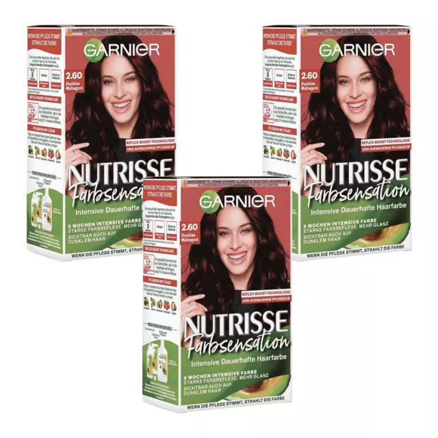 3 x Garnier Nutrisse Farbsensation dauerhafte Haarfarbe 2.60 Dunkles Mahagoni