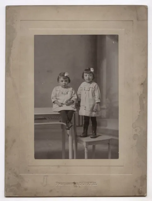 PHOTO ANCIENNE Photographie DUFAYEL Portrait Enfant Paris Studio 1900 Jumelle