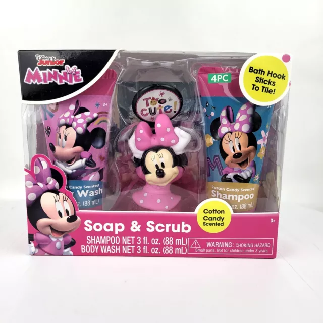 Jabón y exfoliante Disney Junior Minnie con gancho de baño aroma a algodón caramelo nuevo sellado
