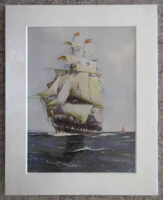 A.Chidley, Marco Polo - Ship at Sea - 8"x10" Mounted Vintage Art Print
