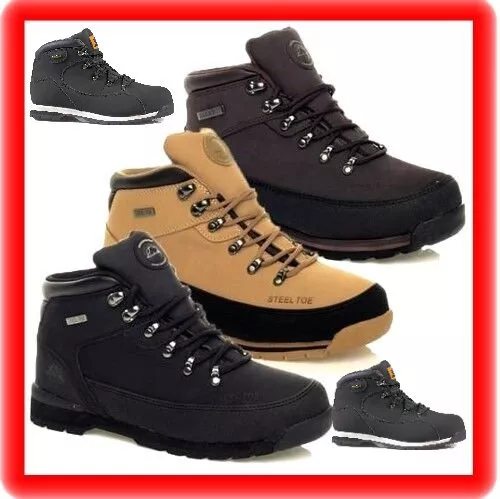 Womens MENS  lightweight LEATHER  SAFETY STEEL TOE CAP WORK TRAINER SHOE BOOTS.