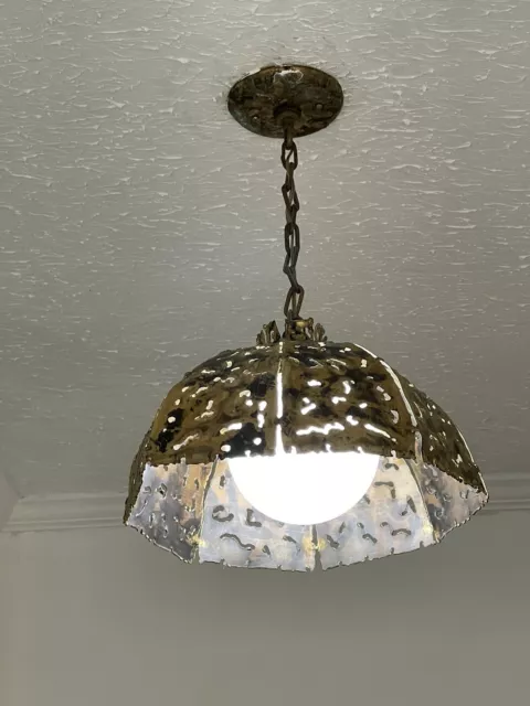Vintage Feldman Tom Greene MidCentury Brutalist Metal Pendant Chandelier Light