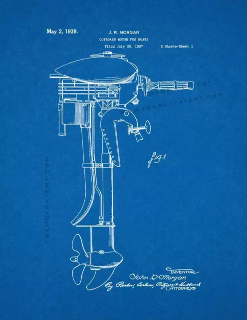 Outboard Motor For Boats Patent Print Blueprint