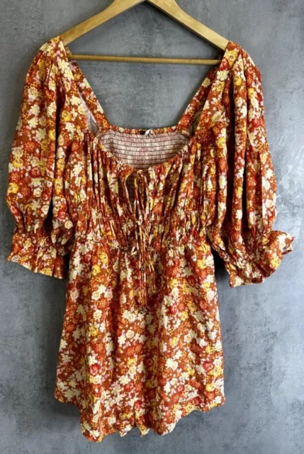 Free People Show Me Love Playsuit Medium Orange Floral Boho Romper