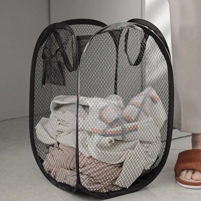 Folding Laundry Basket Bathroom Clothes Mesh Storage Bag Dirty Laundry Basket