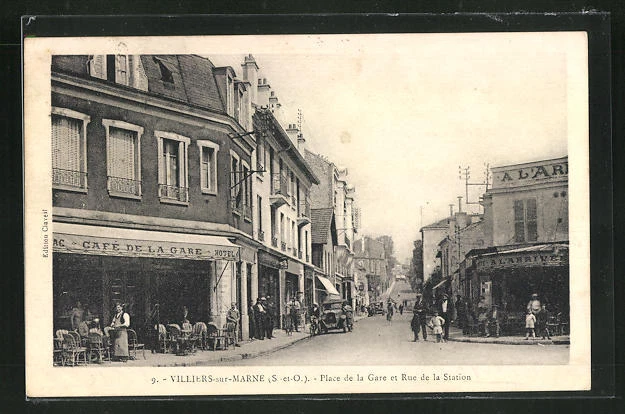 CPA Villiers-sur-Marne, Place de la Gare et Rue de la Station 1937