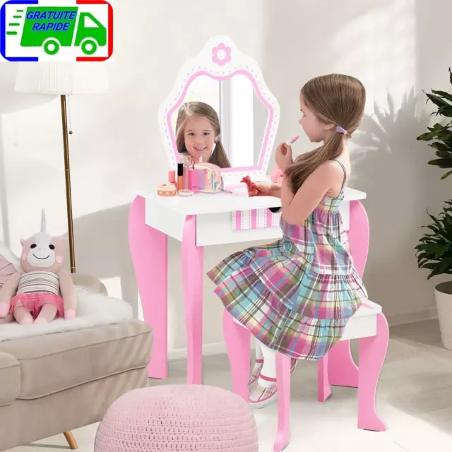 Coiffeuse pour Enfants avec Miroir et Tabouret en Bois Style Princesse Cadeau po 2