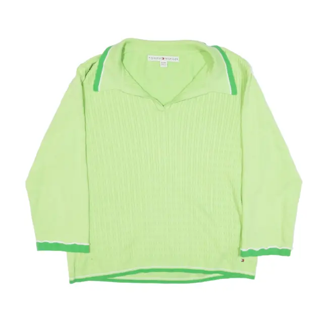 TOMMY HILFIGER Jumper Green Cable Knit Collared Girls XL