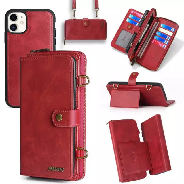 Women Removable 2 in 1 Leather Magnetic Card Wallet Crossbody Phone Case Cover