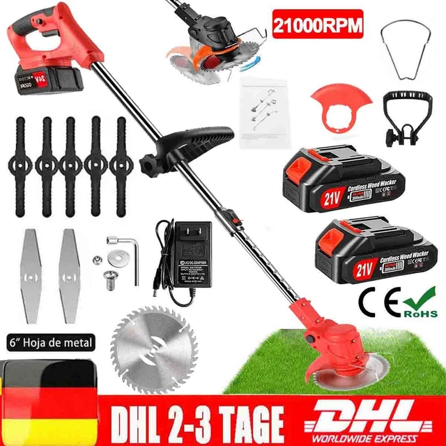 ELEKTRO AKKU RASENTRIMMER 21V Freischneider Motorsense mit 2 Akku und