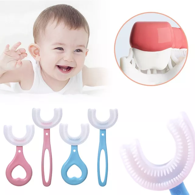 Spazzolino da denti bambini silicone a forma di U 360° pulizia accurata denti spazzolino #D E