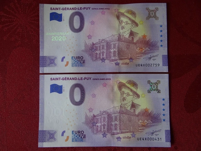 2 Billets 0 Euro St GERAND-LE-PUY JAMES JOYCE UEQX 2021-1 Standard + Anniversary
