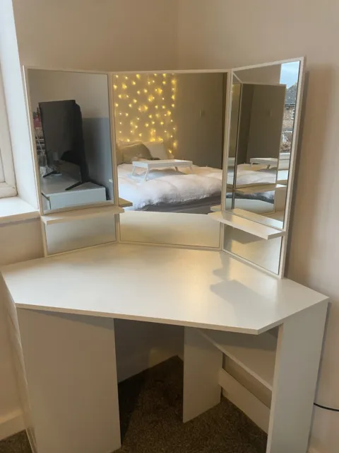 Corner Dressing Table White with 5 Drawer, 3 Mirror, Makeup Dresser Set