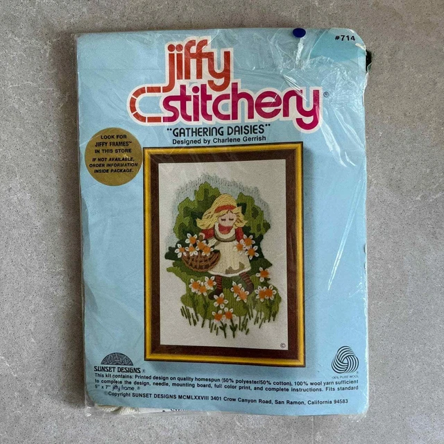 De Colección Jiffy Stitchery Gathering Daisies Girl Crewel con Agujas #714 5x7" NUEVO