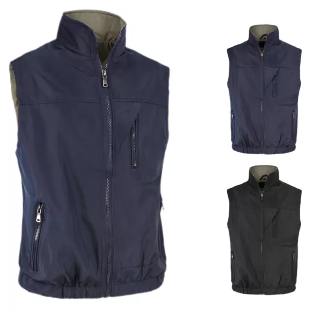 Gilet Uomo Nero In Nylon - Basic Vest Motociclista Biker - Scollo A V, Zip, Tasche, Taglia 3XL