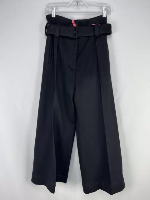 Loewe Wide Leg Cropped Trousers Wool Black W Belt Size 36 FR Small