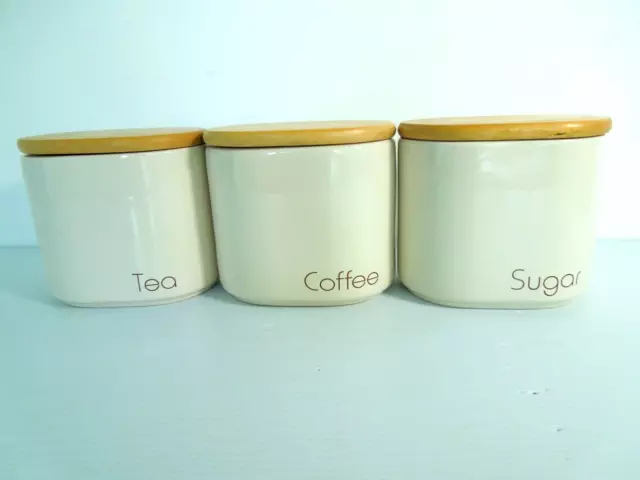 Retro Rayware Modena Cream Ceramic Canisters Pot Containers TEA / COFFEE / SUGAR