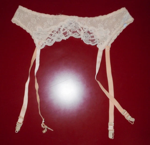 Vtg 60s GLYDONS Garter Belt Pink Peach Floral Lace w/ Straps USA Nylon 532 Sz LG