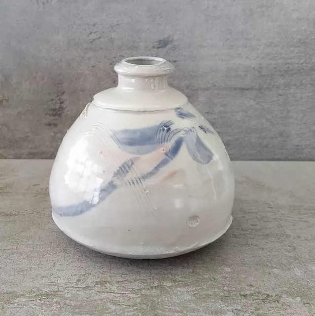 Vintage Small Australian Pottery Vase Blue Pink Stoneware 9.4cm Impressed mark