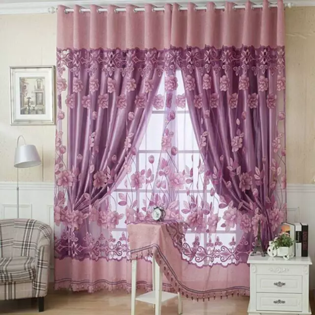 Lotus Floral Tulle Voile Door Window Curtain Drape Panel Sheer Curtains Decor SK