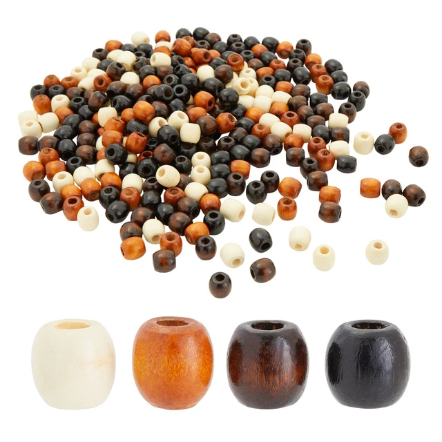 300 Piece Natural Wooden Macrame Beads with Large Holes for DIY Crafts, 4 Colors