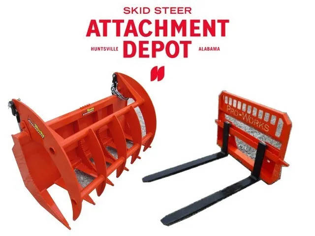 60" Root Rake Clam Grapple Bucket and 48" Long Pallet Forks Attachment Combo QA