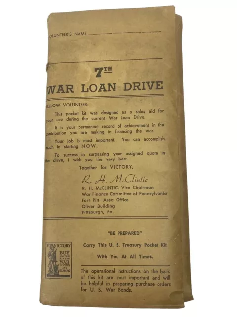 WW2 7th War Loan Drive War Bonds Sales Kit Pamphlet Stickers Order Books 1940s