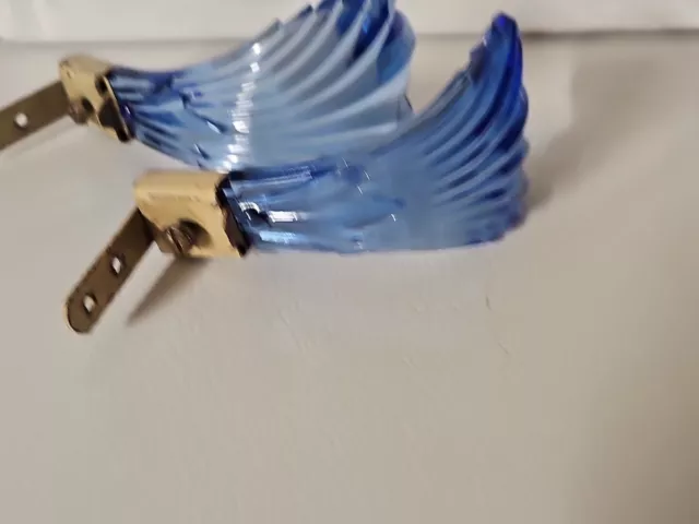 Set Of 2 Vintage Art Deco Drapery Curtain Blue Glass Tie Back Holders