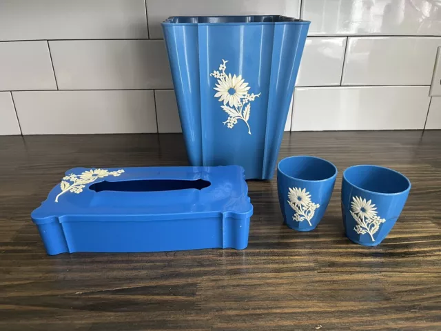 Schwartz Brothers Vintage ￼Blue Plastic Bathroom Set.