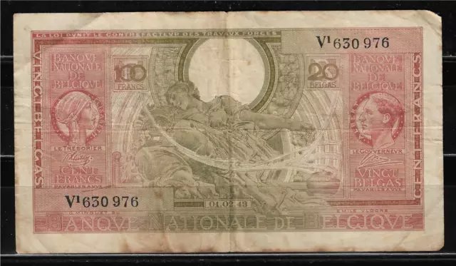 Bélgica. Escaso Billete De 100 Francos / 20Belgas. 1943.