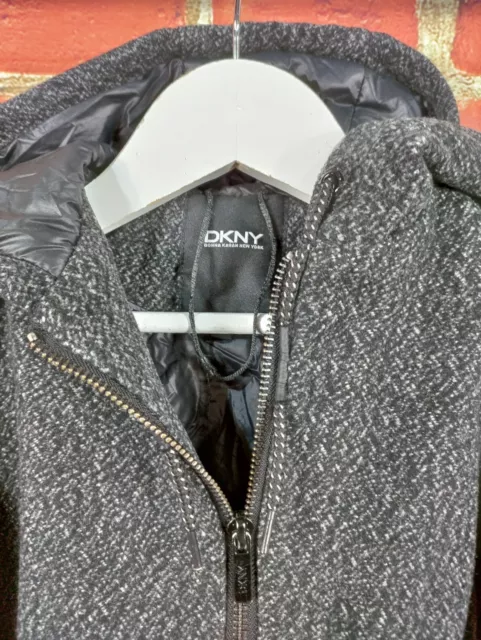 Boys Dkny Age 3-4 Years Black Grey Wool Blend Zip Up Hooded Coat Jacket 104Cm 2